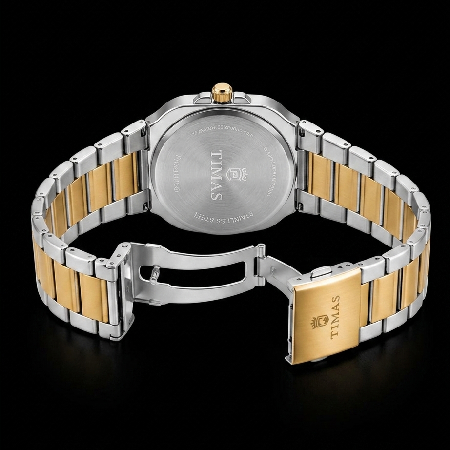 TIMAS Luxury Square Dial Quartz Wrist Watch for Men Gold & Silver