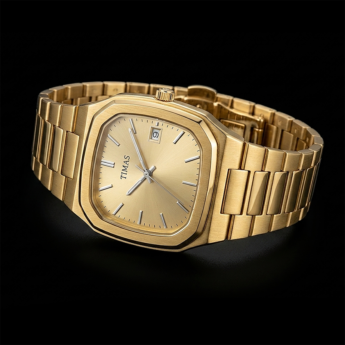 TIMAS Luxury Square Dial Quartz Wrist Watch for Men (Gold)