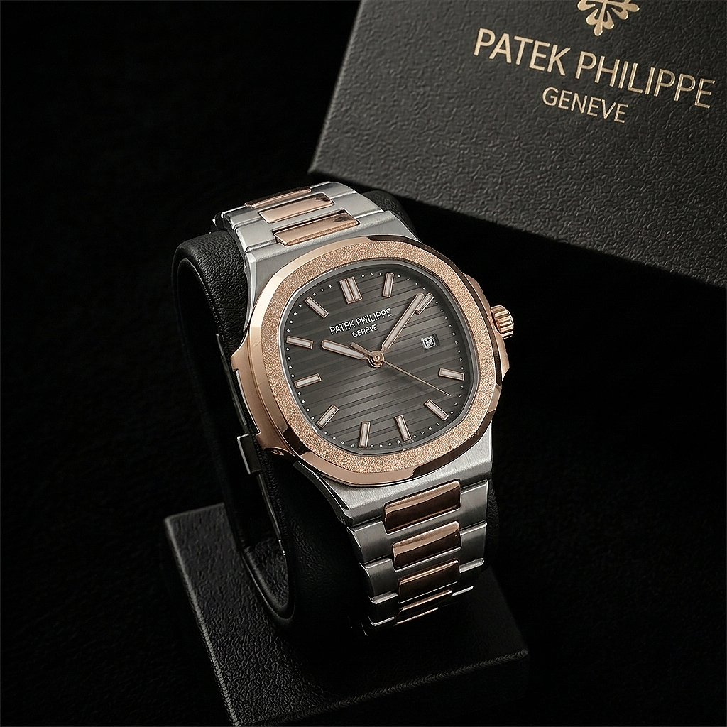 Patek Philippe Nautilus Rose Gold & Silver Black Dial