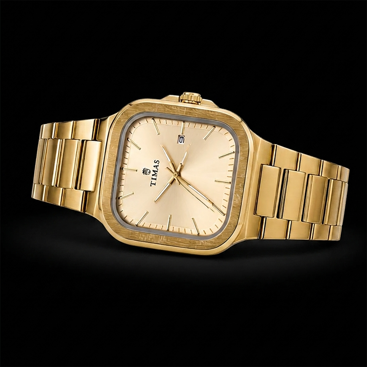 TIMAS Luxury Square Dial Quartz Wrist Watch for Men (Gold)