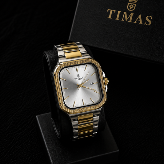 TIMAS Luxury Square Dial Quartz Wrist Watch for Men Gold & Silver